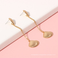 Bohemian long tassel earrings, fashionable small fresh all-match alloy shell pendant earrings